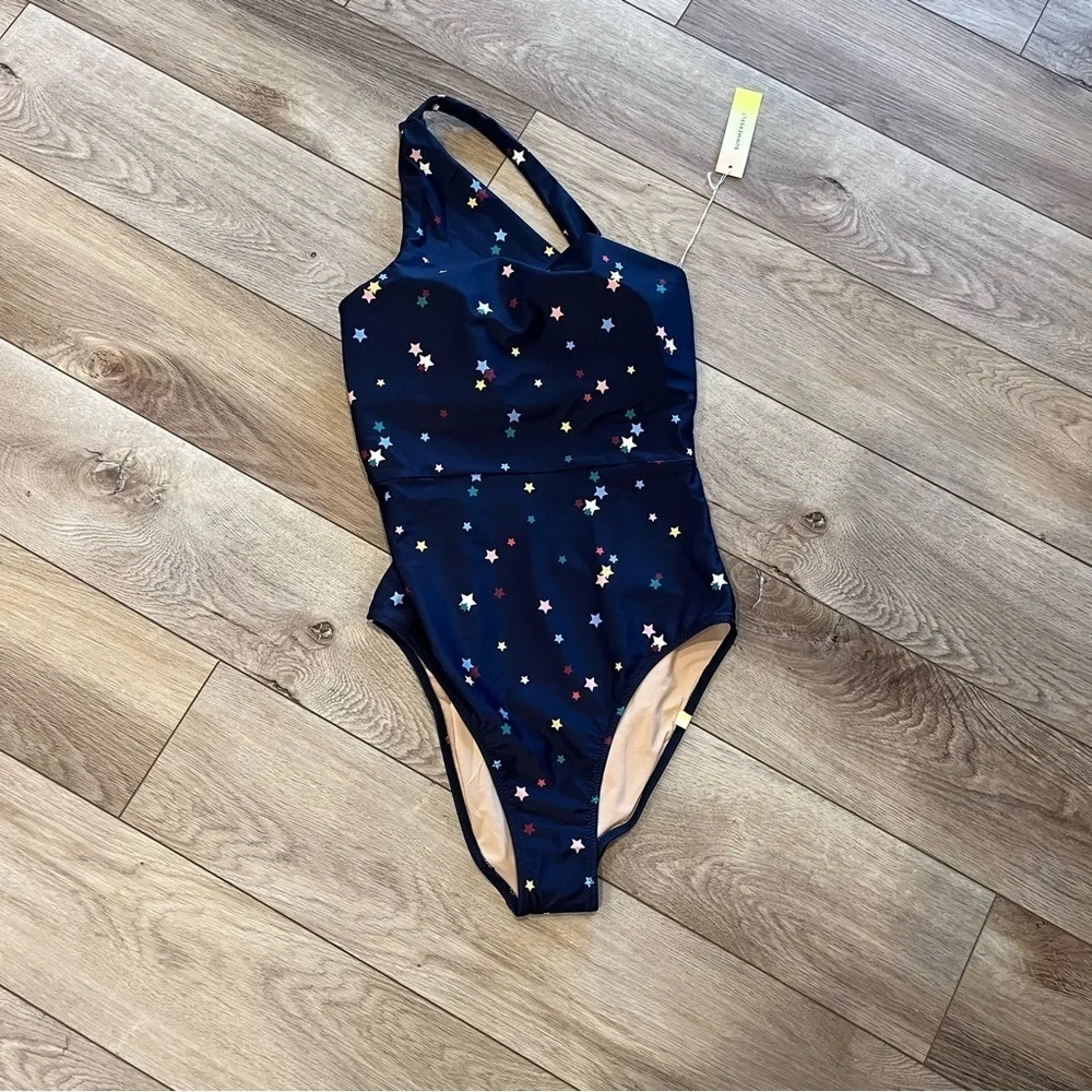 NWT Summersalt 2 Navy Scatter Star Deep Sea Ruched Sidestroke One Piece Swimsuit